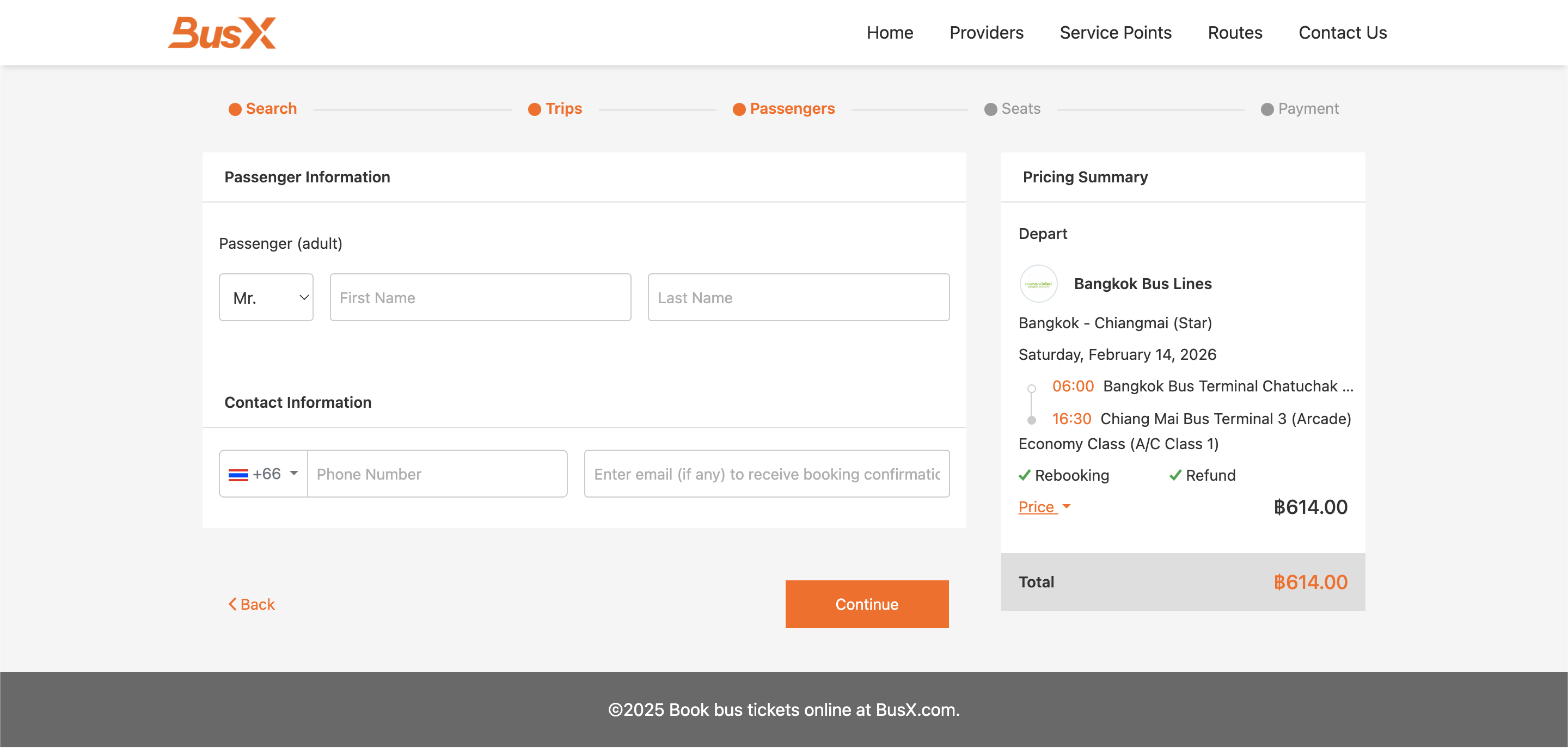 Step 3 - Fill in passenger and contact information